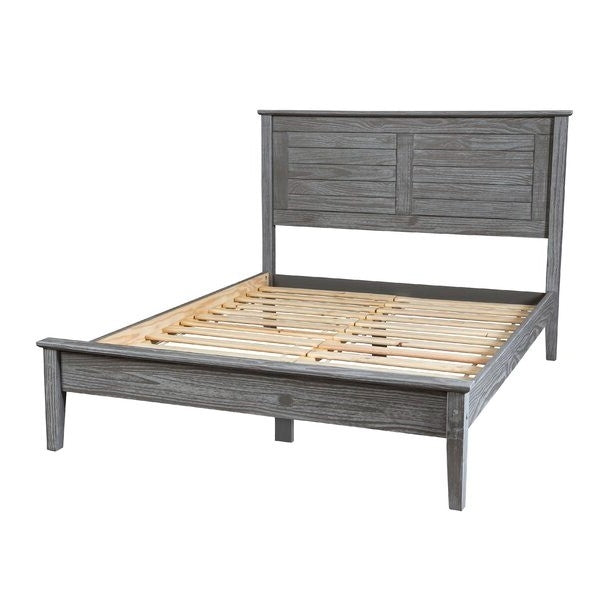 Cama de Plataforma Contemporánea de Pino Sólido Gris Tamaño Queen
