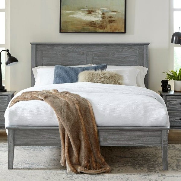 Cama de Plataforma Contemporánea de Pino Sólido Gris Tamaño Queen