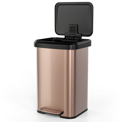 Cubo de basura de acero inoxidable dorado cobrizo de 13 galones con tapa de cierre suave