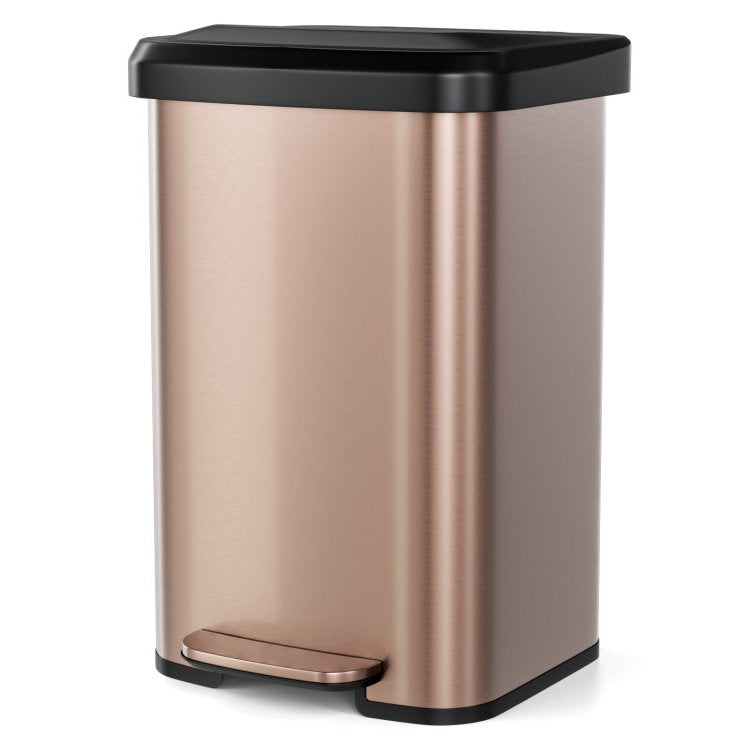 Cubo de basura de acero inoxidable dorado cobrizo de 13 galones con tapa de cierre suave