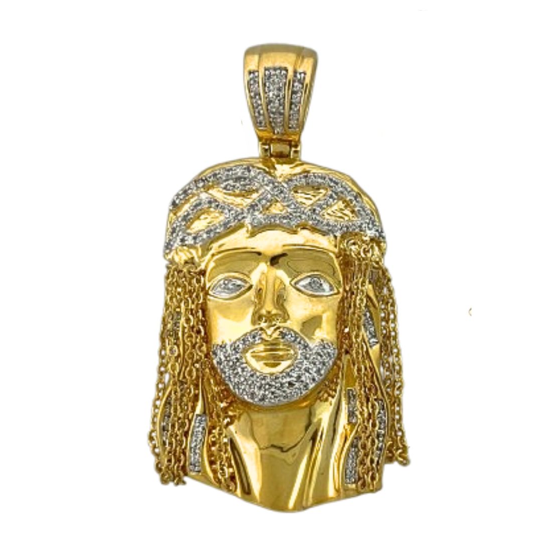 Gold Lauren G Adams pendant charm with bearded bust and diamond-studded crown braided hair on Tampa Home & Garden Store