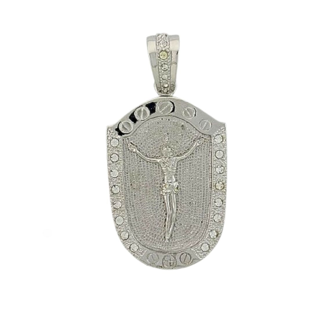 Pendant Charm by Lauren G Adams, silver-tone oval shield with crucifix and sparkling stones on Tampa Home & Garden Store