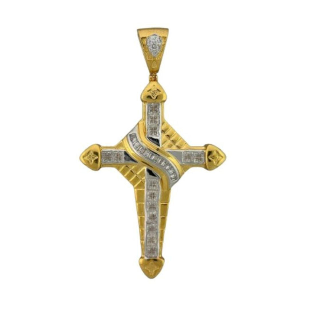Cross pendant charm in gold with diamond pavé stripe and curved ribbon accent by Lauren G Adams on Tampa Home & Garden Store