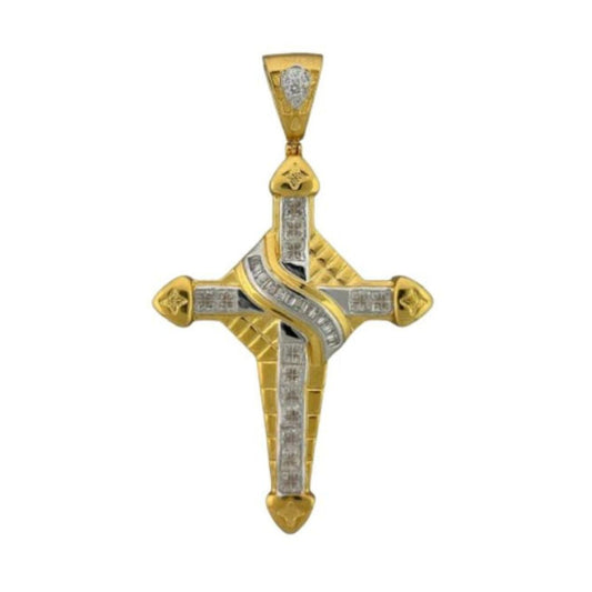 Cross pendant charm in gold with diamond pavé stripe and curved ribbon accent by Lauren G Adams on Tampa Home & Garden Store
