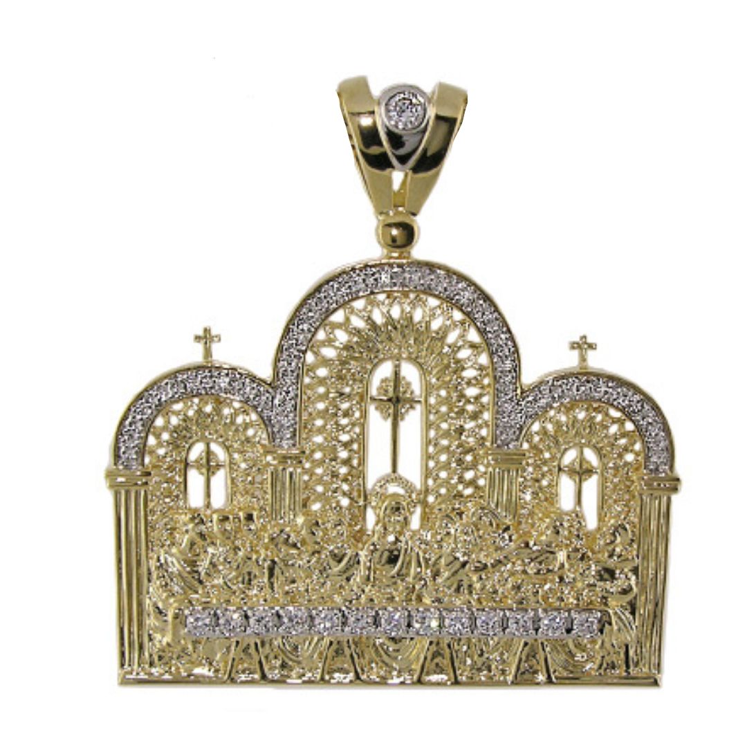 Pendants Charm gold filigree church-arch pendant with diamond accents and ornate lattice detailing on Tampa Home & Garden Store