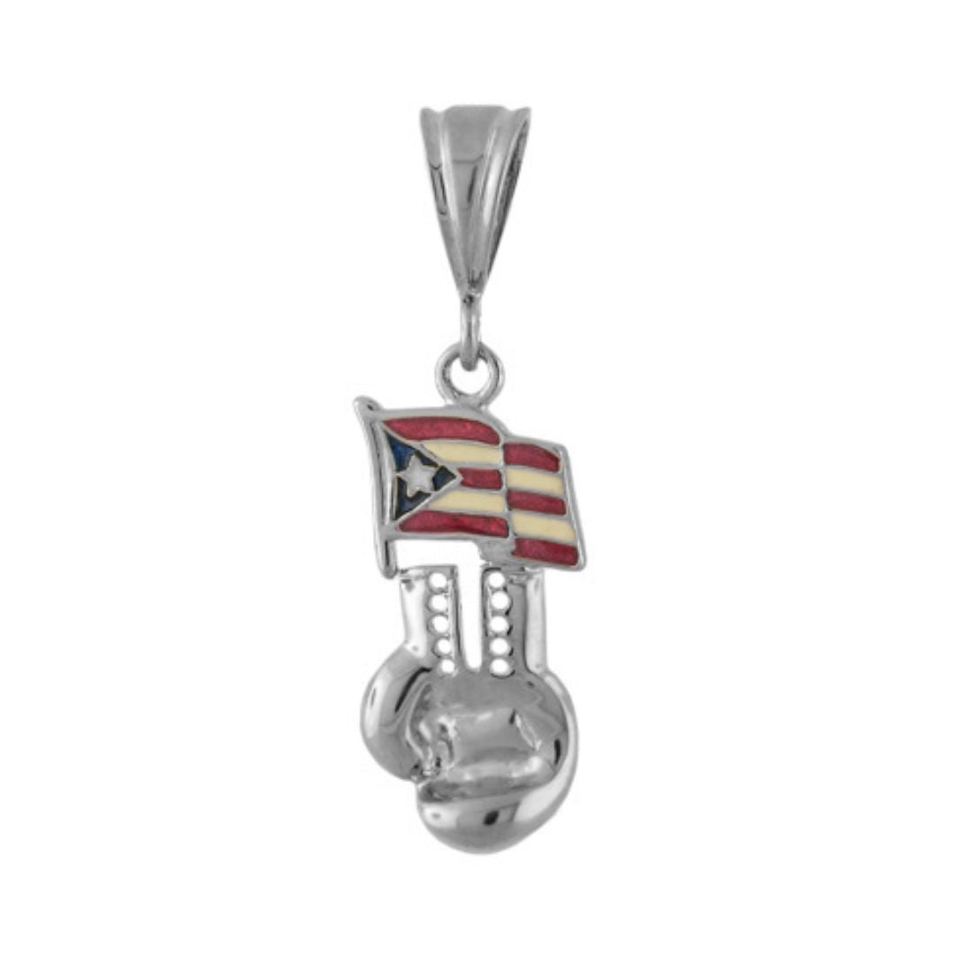 Pendant Charm silver-tone with Puerto Rico flag enamel atop a boxing glove design on Tampa Home & Garden Store