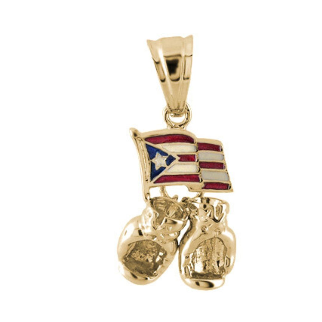 Pendants Charm gold tone Puerto Rico flag boxing gloves by Lauren G Adams on Tampa Home & Garden Store