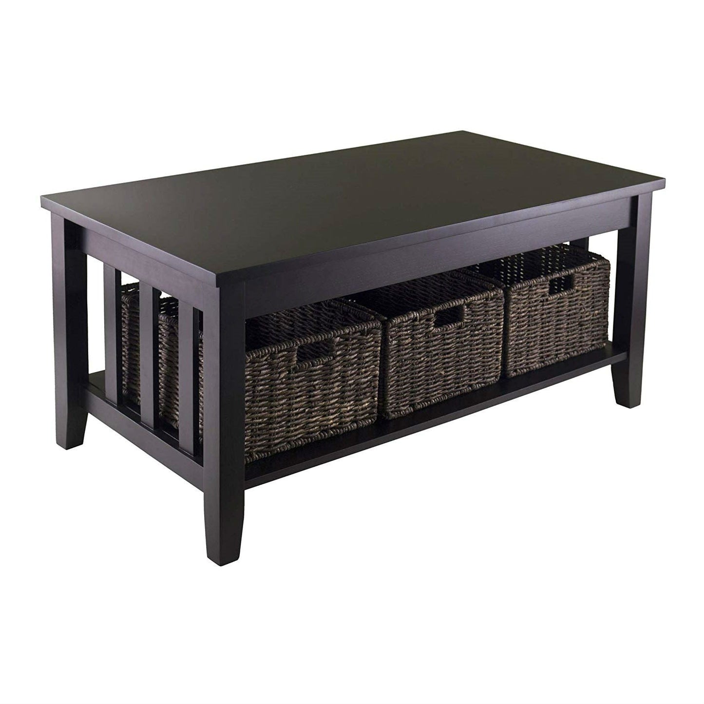 Mesa auxiliar de centro de dos niveles Espresso con 3 cestas de almacenamiento