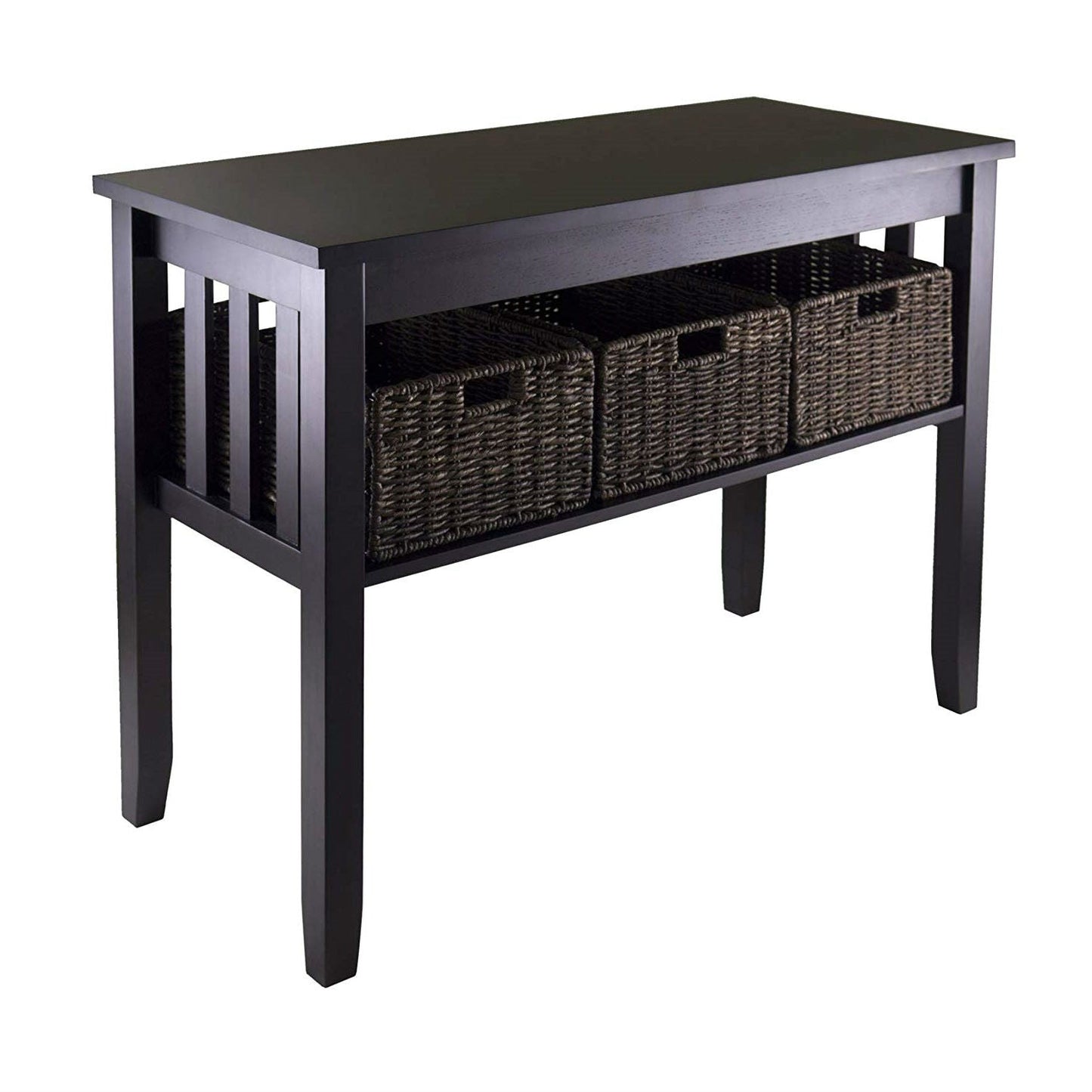 Mesa de consola de recibidor Espresso de 2 niveles con 3 cestas de almacenamiento