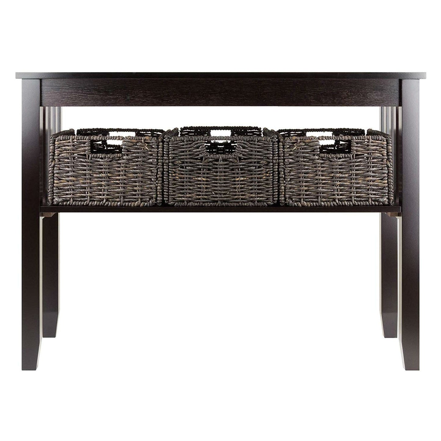 Mesa de consola de recibidor Espresso de 2 niveles con 3 cestas de almacenamiento