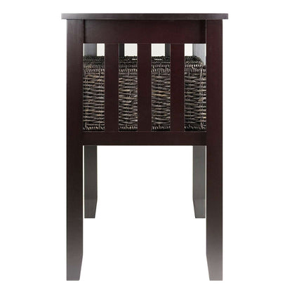 Mesa de consola de recibidor Espresso de 2 niveles con 3 cestas de almacenamiento