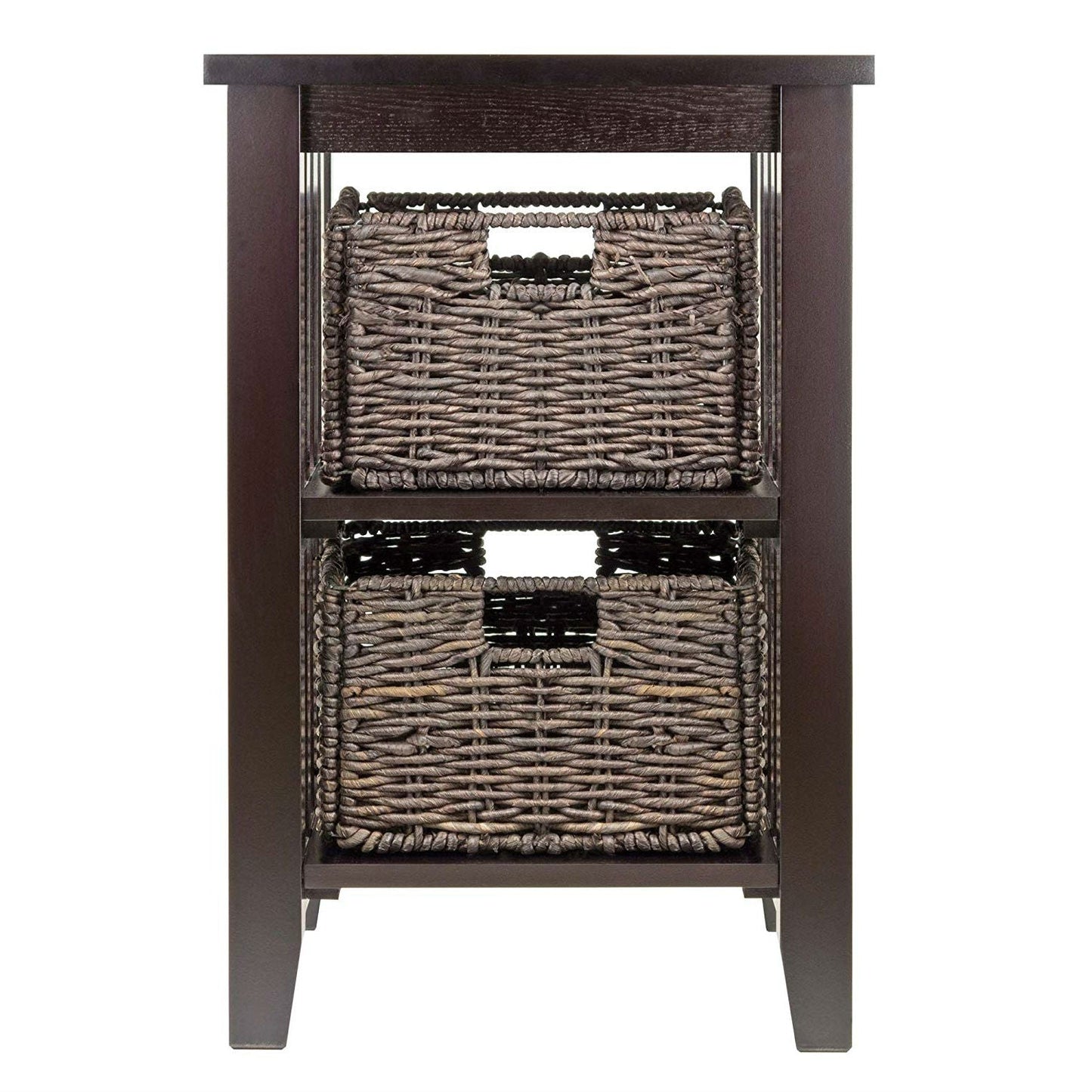 Espresso 3 Tier Accent Table with 2 Small Storage Baskets