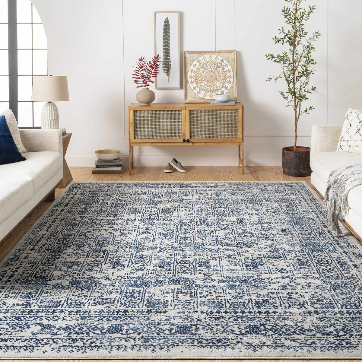Michie Blue Area Rug from Boutique Rugs in blue and cream ornate pattern clearance on Tampa Home & Garden Store