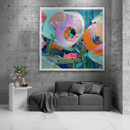 Canvas Print Chromatic Pulse abstract artwork in teal, pink, orange framed canvas on Tampa Home & Garden Store