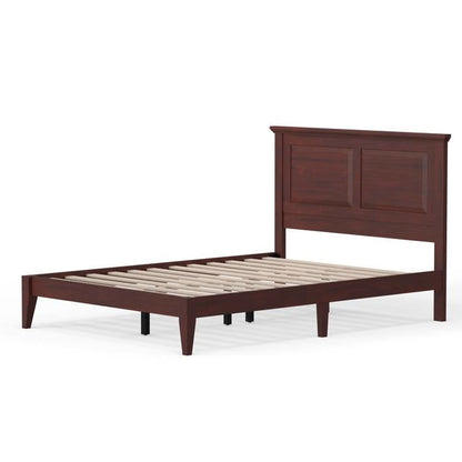 Marco de cama de plataforma completo de madera maciza de roble tradicional con cabecero en cerezo