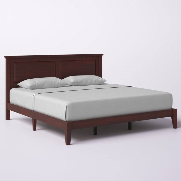 Estructura de cama de plataforma de madera de roble macizo King tradicional con cabecero en cerezo