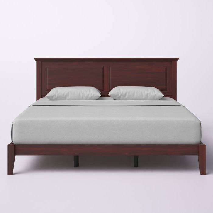 Estructura de cama de plataforma de madera de roble macizo King tradicional con cabecero en cerezo