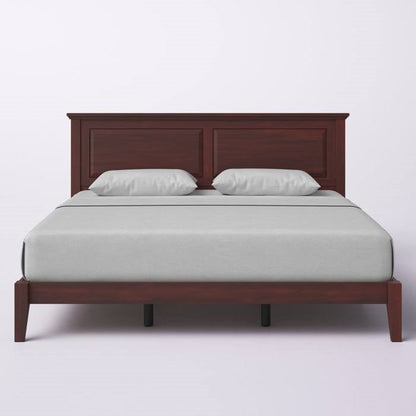 Estructura de cama de plataforma de madera de roble macizo King tradicional con cabecero en cerezo