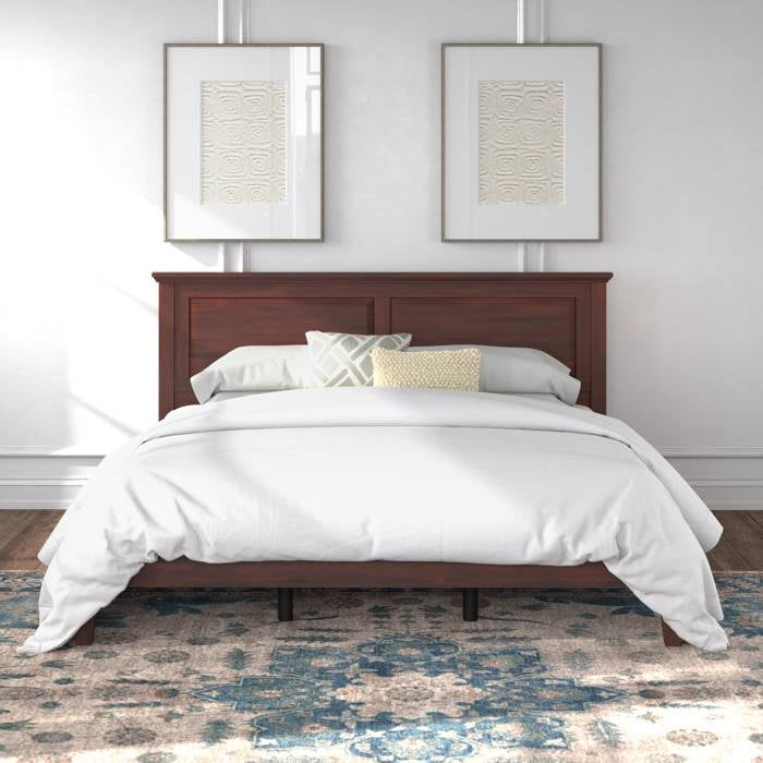 Estructura de cama de plataforma de madera de roble macizo King tradicional con cabecero en cerezo