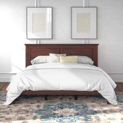 Estructura de cama de plataforma de madera de roble macizo King tradicional con cabecero en cerezo