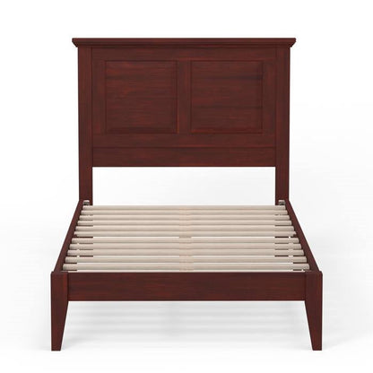 Base de cama de plataforma doble tradicional de madera maciza de roble con cabecero en cerezo