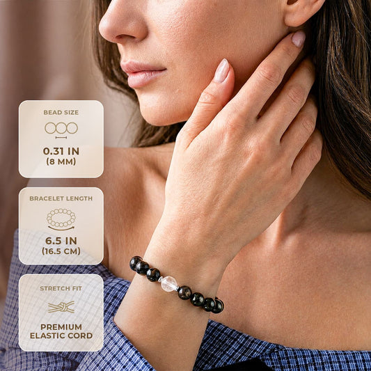 Hypersthene Millionaire Bracelet Conscious Items, black 8mm beads stretch with clear bead 6.5in on Tampa Home & Garden Store