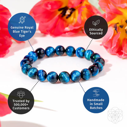 Bracelet Hawk's Focus Royal Blue Tiger Eye beads by Conscious Items, genuine blue tiger eye on Tampa Home & Garden Store