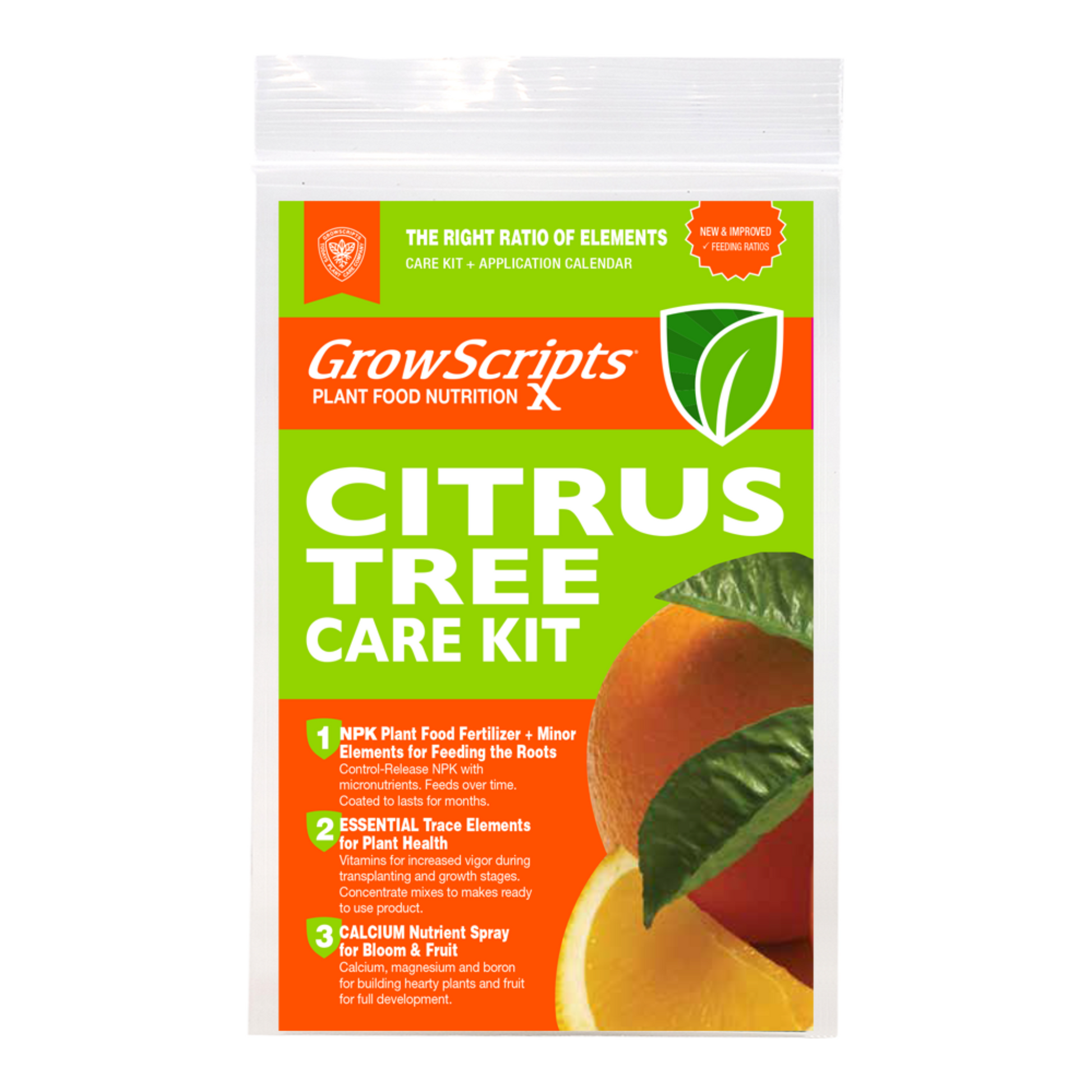 GrowScripts Citrus Tree Care Kit fertilizer accessory in lime green and orange packaging by Live Good Logistics on Tampa Home & Garden Store