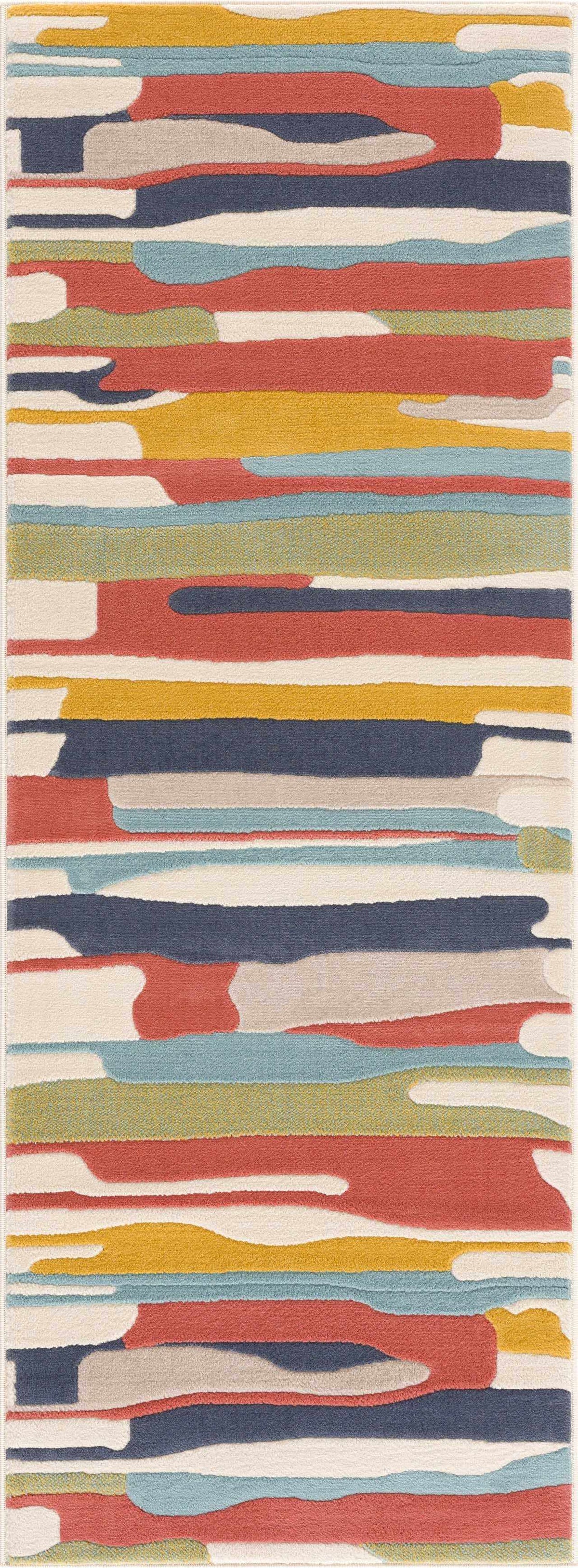 Southfields Colorful Modern Area Carpet by Boutique Rugs with abstract stripes in red navy on Tampa Home & Garden Store