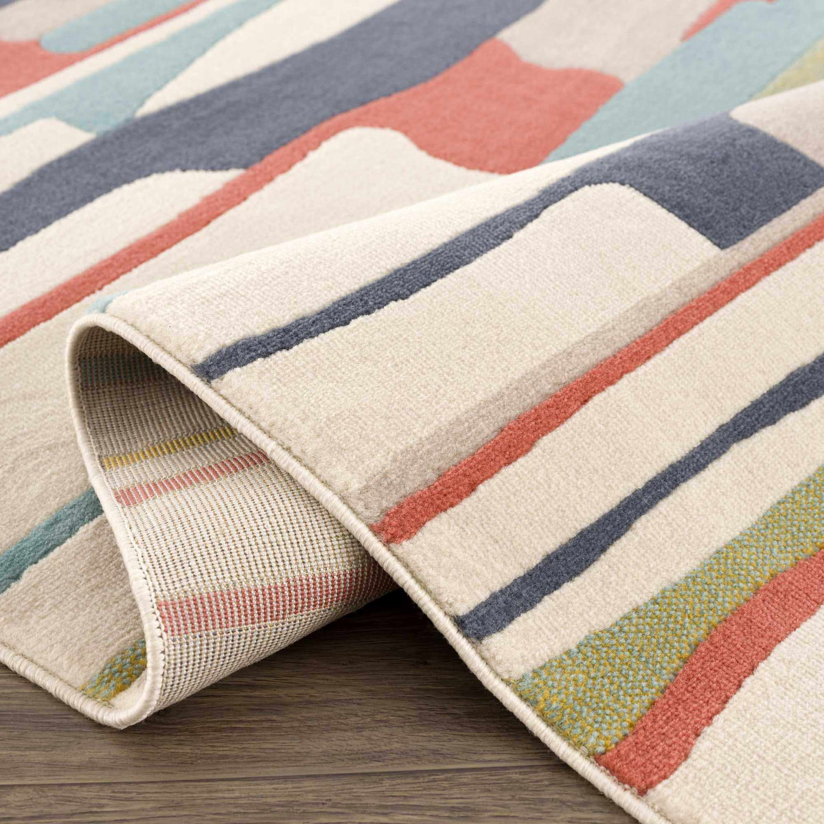 Southfields Colorful Modern Carpet rug beige with red blue turquoise stripes Boutique Rugs on Tampa Home & Garden Store