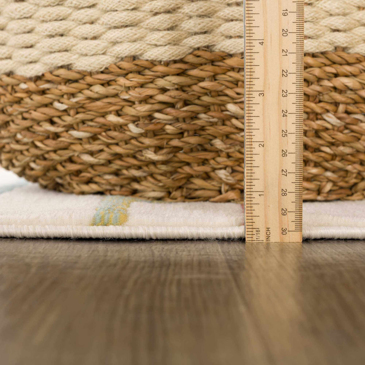 Southfields modern area rug with natural beige braided texture and a ruler for scale on Tampa Home & Garden Store