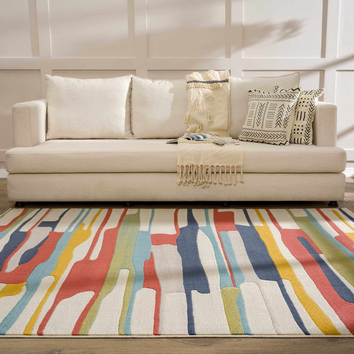 Southfields Colorful Modern Area Rug by Boutique Rugs with multicolor striped pattern on Tampa Home & Garden Store