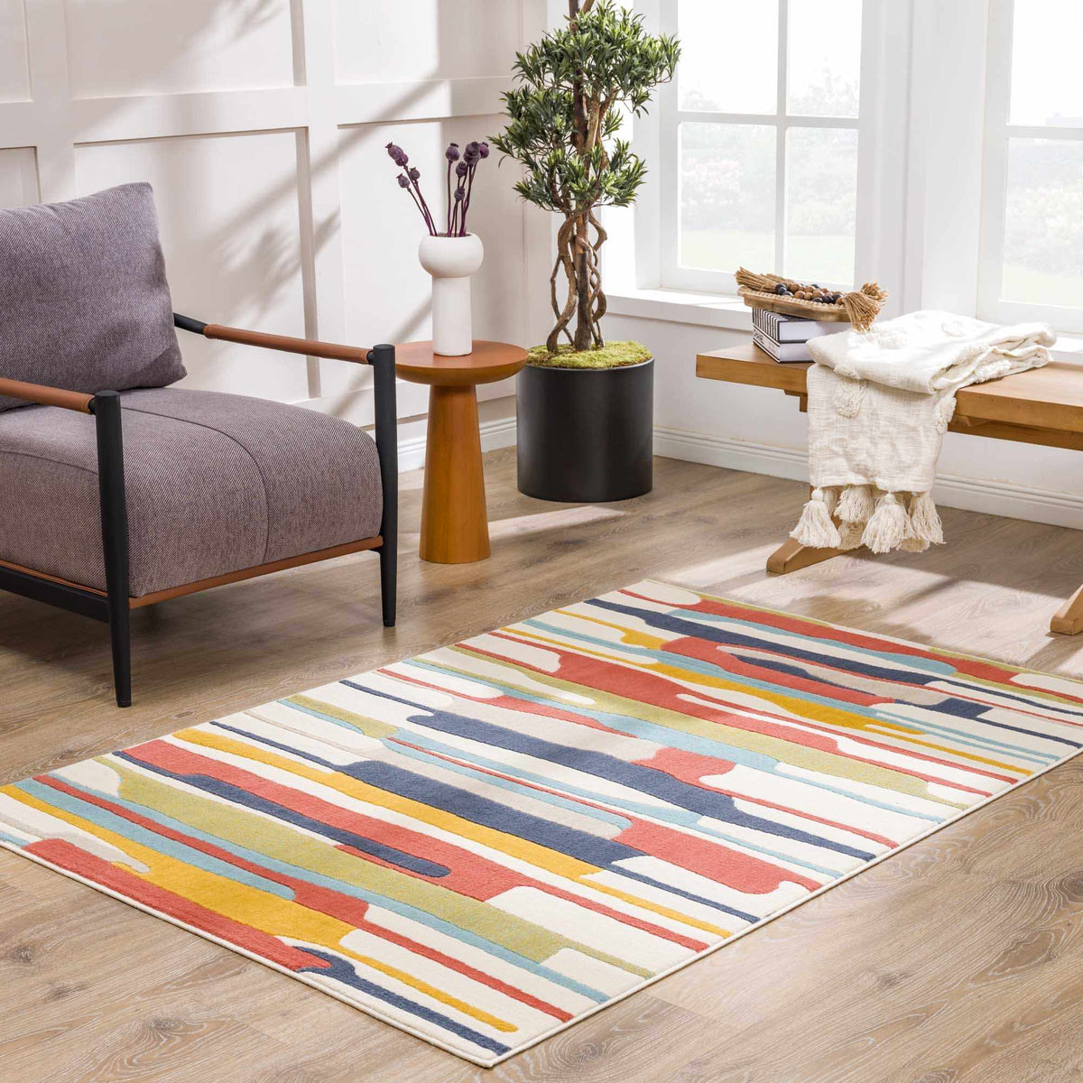 Southfields Colorful Modern Area Carpet multicolor striped design by Boutique Rugs on Tampa Home & Garden Store