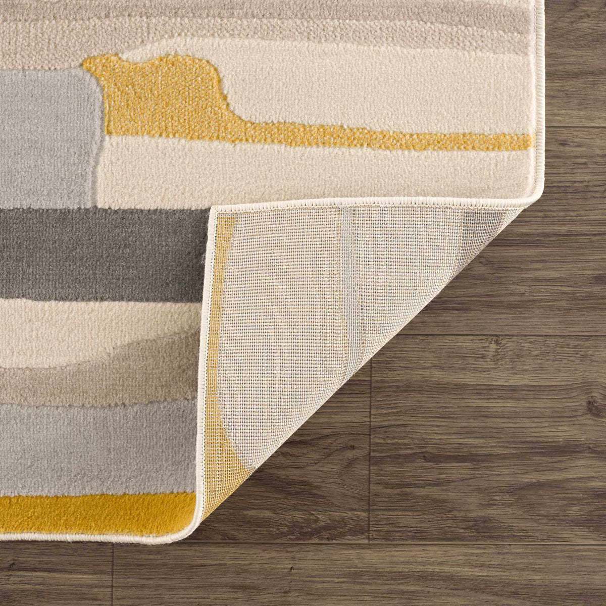 Southfields Mustard Modern Rug beige base with yellow stripe contemporary design on Tampa Home & Garden Store