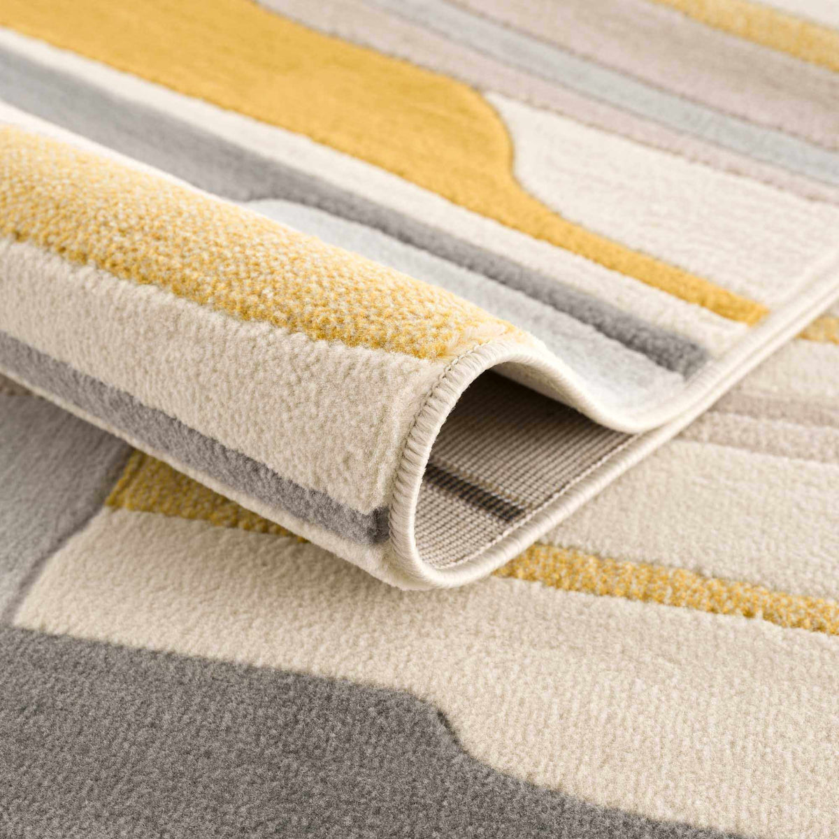 Southfields Mustard Modern Rug yellow and gray striped pattern on Tampa Home & Garden Store
