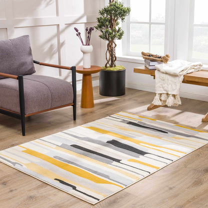 Southfields Mustard Modern Rug by Boutique Rugs with mustard yellow and gray stripes on Tampa Home & Garden Store