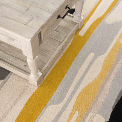Southfields Mustard Modern Rug, striped mustard/gray on beige, Boutique Rugs on Tampa Home & Garden Store