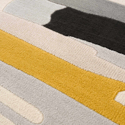 Southfields Mustard Modern Rug by Boutique Rugs with mustard ivory gray and black stripes on cream base on Tampa Home & Garden Store