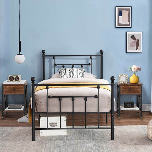 Set of 2 - Rustic 1 Drawer Nightstand in Brown and Black Wood Finish - Tampa Home & Garden Store