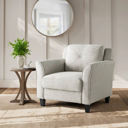 Cream Microfiber Upholstered Chair Armchair with Button Tufted Back Cushion - Tampa Home & Garden Store