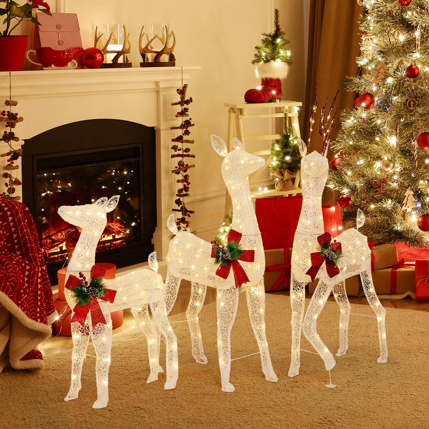 3-Piece Pre-lit Reindeer Family white wireframe with 230 warm white LEDs DirectDeals on Tampa Home & Garden Store