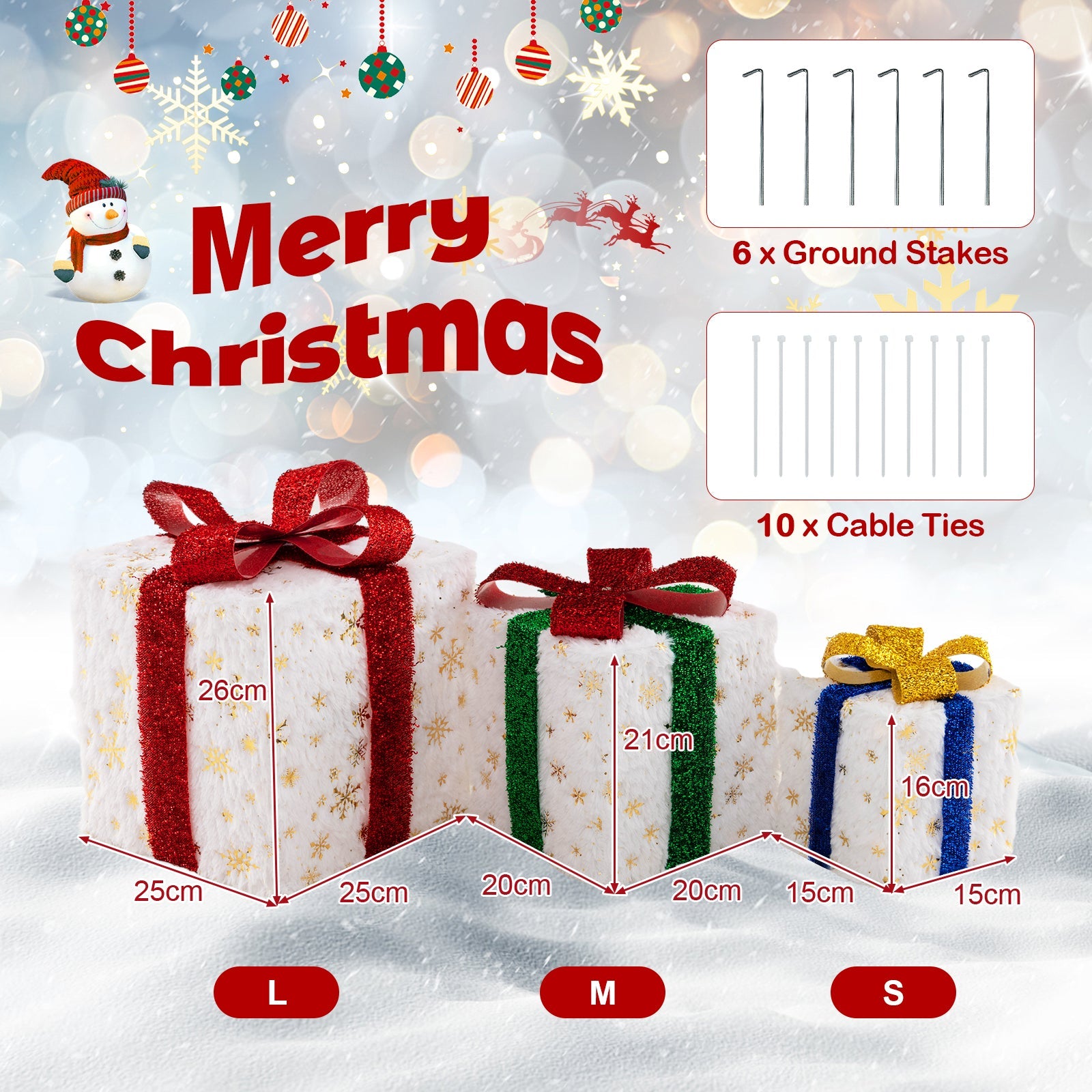Set of 3 Christmas Lighted Gift Boxes with 48 warm lights by DirectDeals red and green ribbons on Tampa Home & Garden Store