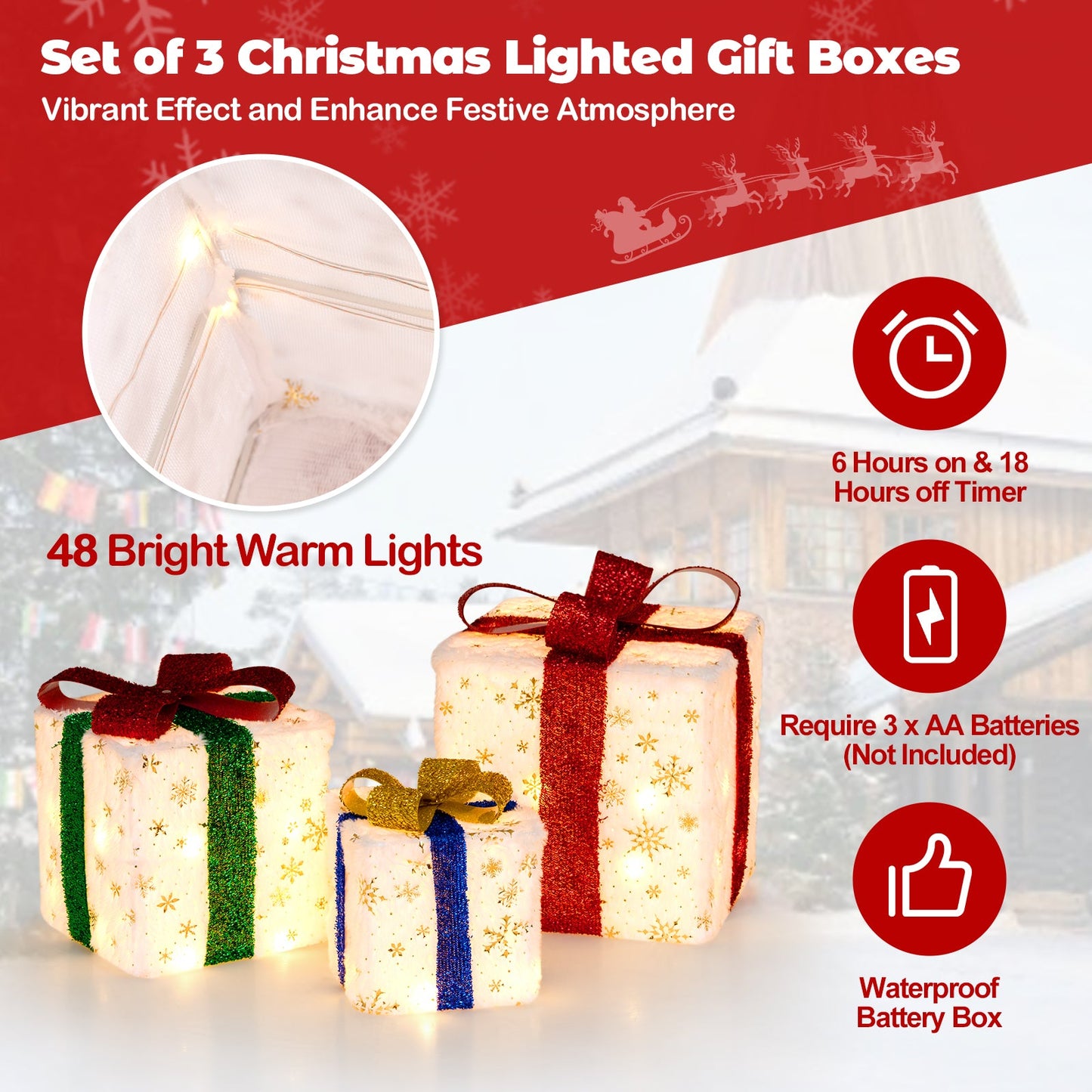 Set of 3 Christmas lighted gift boxes with 48 bright warm lights in white wrap DirectDeals on Tampa Home & Garden Store