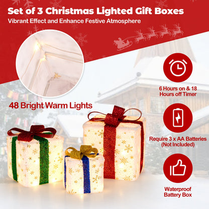 Set of 3 Christmas lighted gift boxes with 48 bright warm lights in white wrap DirectDeals on Tampa Home & Garden Store