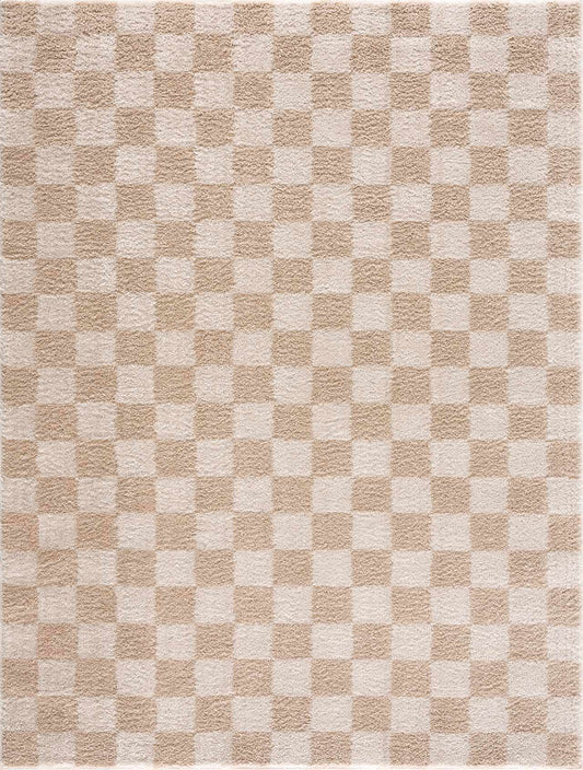 Canika Checkered Cream Washable Area Rug beige cream checker pattern Boutique Rugs on Tampa Home & Garden Store