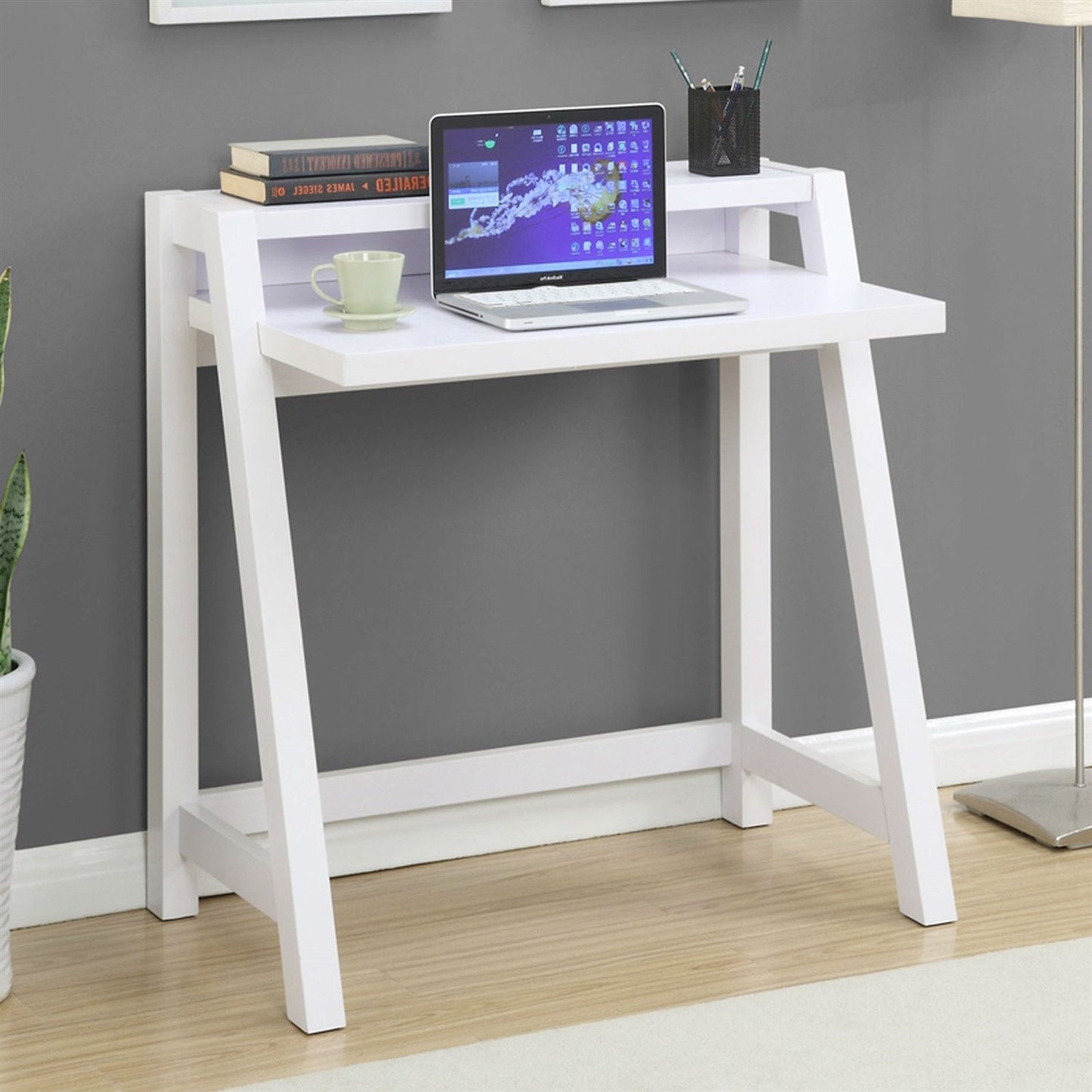 Escritorio para laptop compacto, blanco, moderno y minimalista