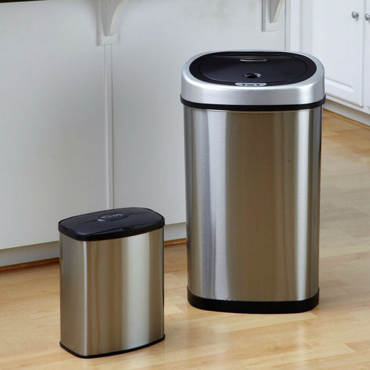 Juego de 2 - Cubos de basura automáticos de acero inoxidable de 2 y 13 galones