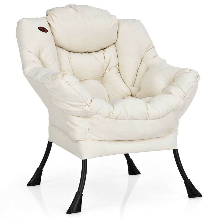 Sillón decorativo tapizado contemporáneo con cojín y bolsillo lateral en beige