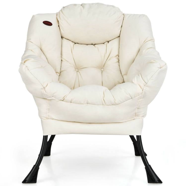 Sillón decorativo tapizado contemporáneo con cojín y bolsillo lateral en beige