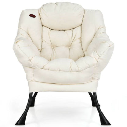 Sillón decorativo tapizado contemporáneo con cojín y bolsillo lateral en beige